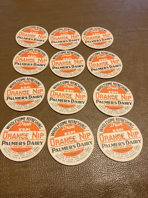 Lot of 12 Palmer’s Dairy Orange Nip Milk Caps 
