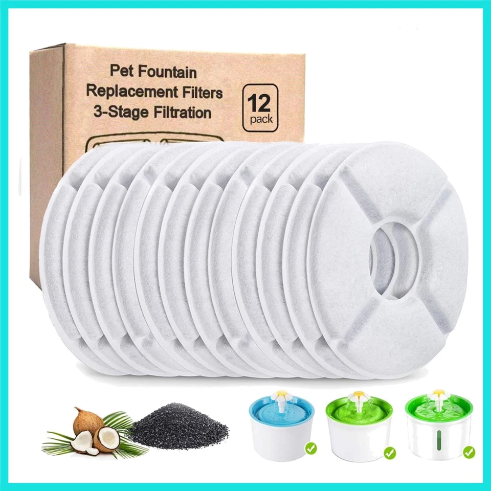 12er Pack Katzenbrunnenfilter, runde Ersatzfilter für 2,4L Brunnen