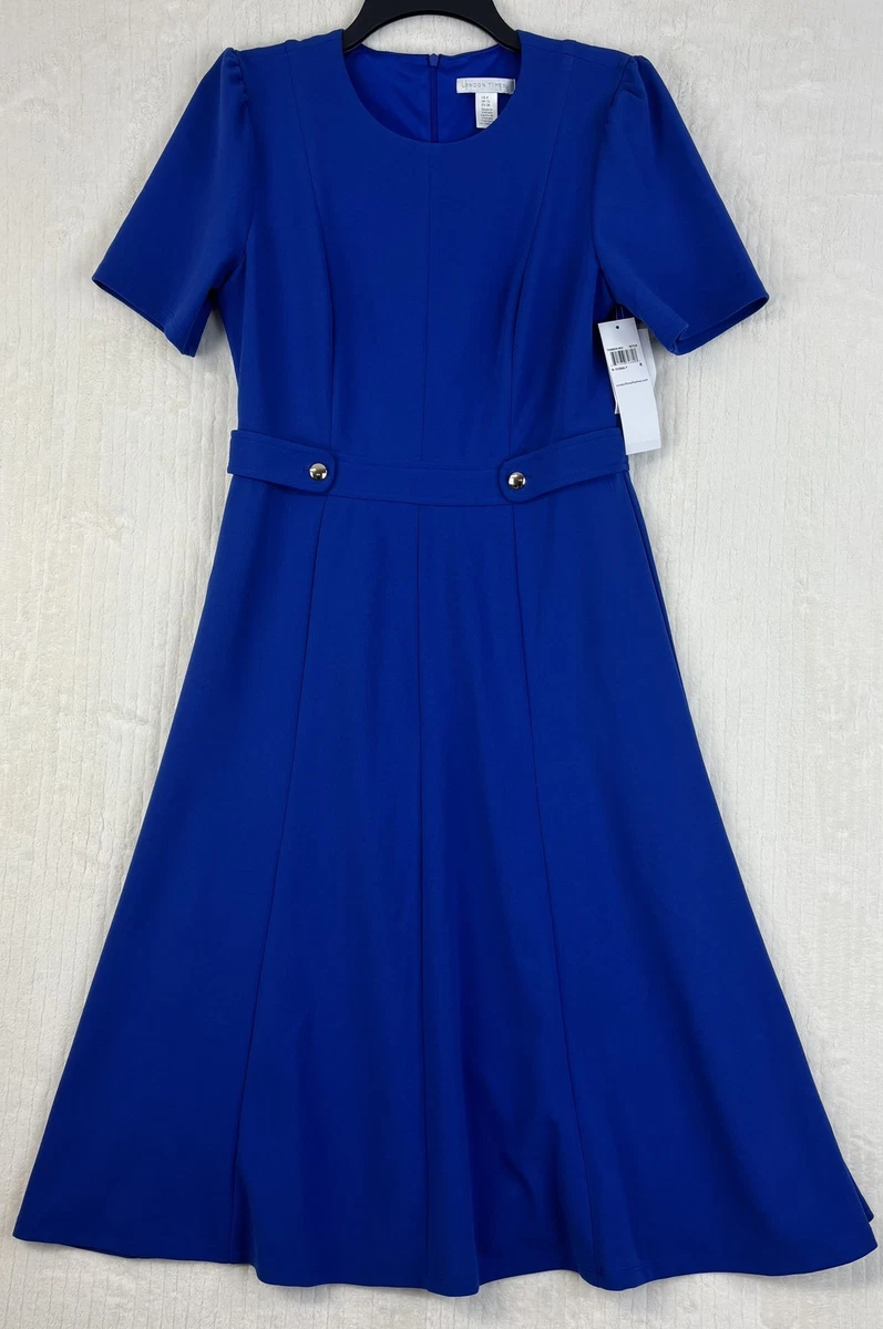 london times short sleeve midi fit flare dress London Times 3/4 Sleeve Seamed Side Tab Fit & Flare Midi Dress