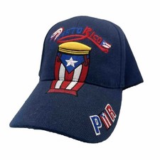 PUERTO RICO BASEBALL CAP PR 3D EMBROIDERED FLAG AT BACK NAVY BLUE HAT