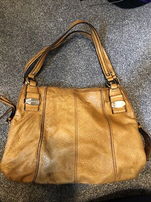 B.Makowsky Light Brown Leather Women Large Tote Bag A220356