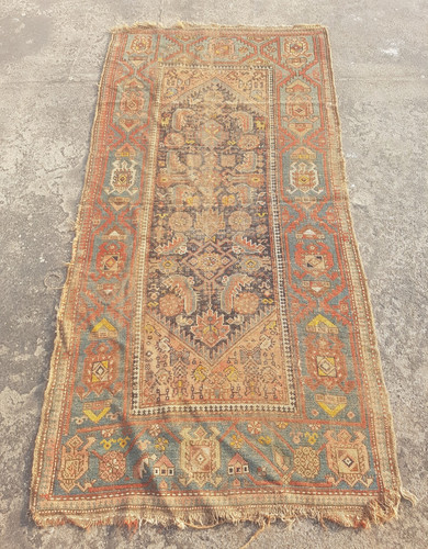Vintage Hand Made Traditional Rug Oriental Wool Multicolor Carpet 208x102 cm
