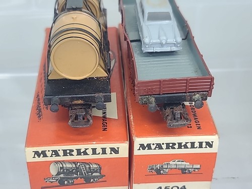 2 Marklin HO Scale 4510 Vinvagn 4504 Oppen Godsvagn Med Ford 12m Asis W/ Boxes - Picture 5 of 13