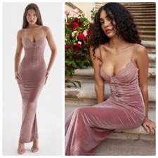 New House Of CB Azalea Soft Pink Velvet Maxi Dress Size L