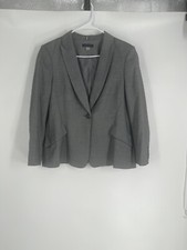 TOMMY HILFIGER women 1 button blazer sz 12 gray pinstriped preppy academia lined