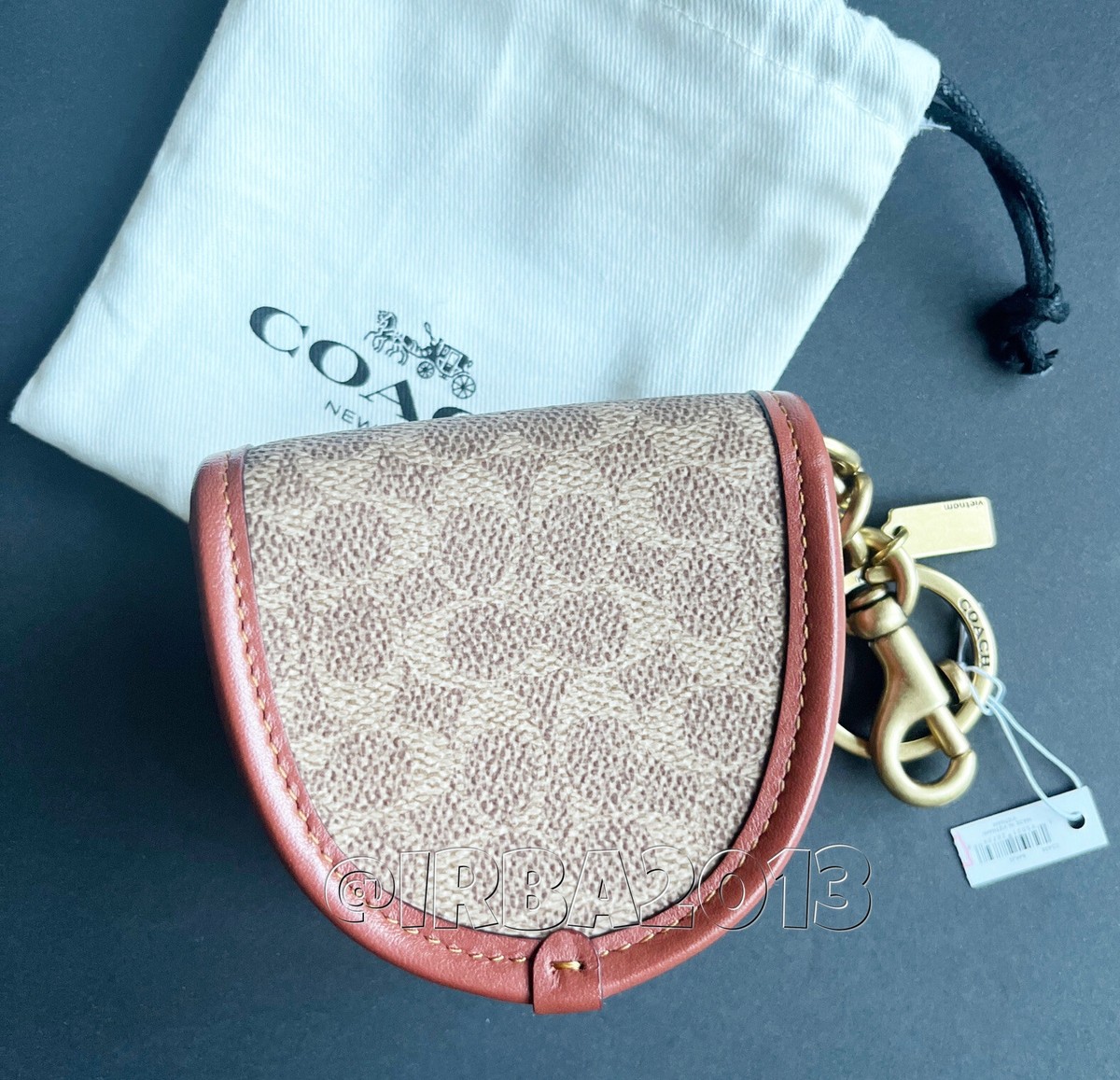 NWT Coach Mini Saddle Turnlock Bag Charm In Signature Canvas