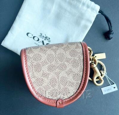 NWT Coach Mini Saddle Turnlock Bag Charm In Signature Canvas Tan