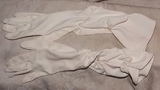 Vintage 1950s White Cotton Nylon Ladies 15" Double Ruched GLOVES Size 7 to 7.5