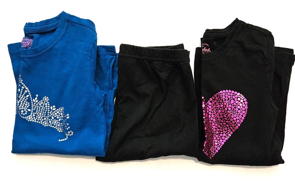 Lote de 3 pantalones negros con corona de lentejuelas descoloridas Glory corazón 7/8 regreso al cole  Foto 2 de 4