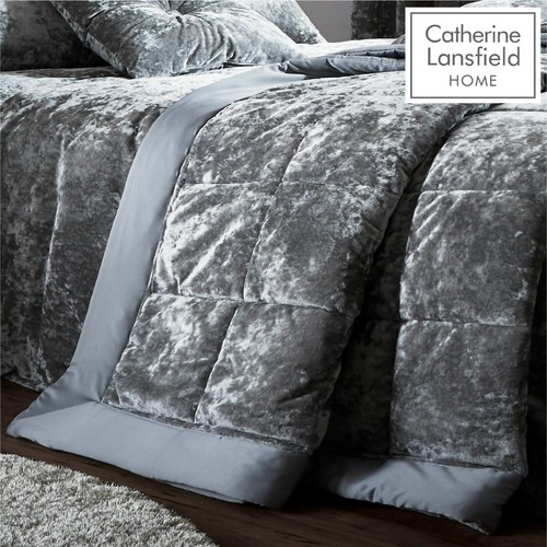 Catherine Lansfield Luxury Crushed Velvet Duvet Cover Bedroom Collection Silver - Picture 7 of 68