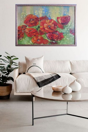 red poppy original oil painting, poppies wall art, large painting, home decor - Picture 9 of 13