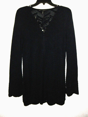 White House Black Market Sweater Women S Blue V-Neck Lace Up Long Sleeve