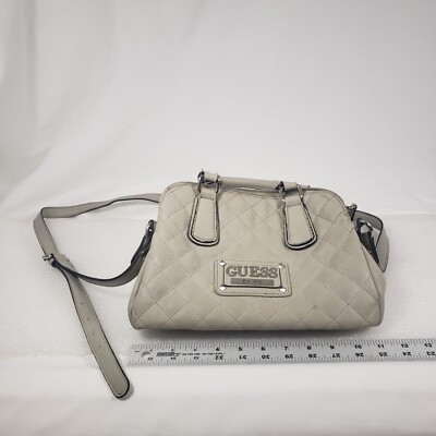 GUESS Light Grey Shoulder Bag Zip Closure 1 Interior Zip Pocket 3 Open USED WORN