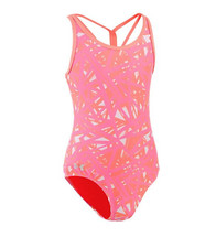 UNDER ARMOUR Girl's Geometric Printed One Piece Swimsuit sz 16 Pink Orange