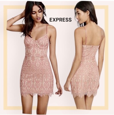 EXPRESS Pink & Tan Lace Corset Style Sheath Mini Dress w/Underwire [XXS]  $98 NWT | eBay