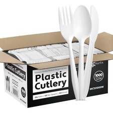 Medium Weight Disposable Plastic Forks 1000- Bulk White Plastic Silverware