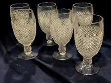 Mosser Glass ADDISON PATTERN SET OF 7 FOOTED GOBLETS IN CLEAR 7 IN
