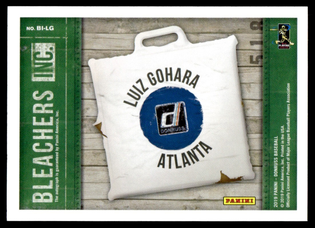 2019 Donruss Bleachers Inc Blue Luiz Gohara Auto 08/99 Atlanta Braves #BI-LG