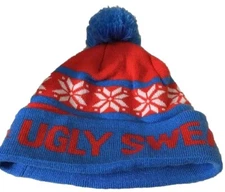 Ugly Sweater Hat Contest Pom Knit Hat Beanie Blue Winter Sock Hat