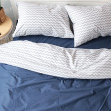 Natural Cotton Double-Sided Duvet Cover in Blue and Gray Twin Full Queen King