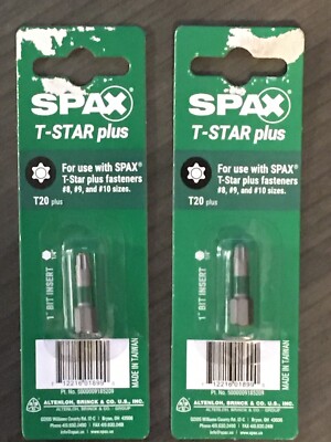 LOT OF 2 - 1/4'' x 1'' Spax T20 T-Star Plus Insert Screwdriver Fastener Bit