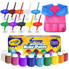Painting Set - Washable Non-Finger Paints (10 Colors of 2 oz) with 10 Paint C...