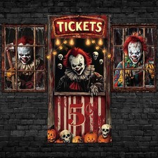 3Pcs Halloween Evil Circus Window Door Covers Decorations Scary Clown Ghost...