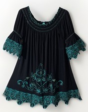 Urban Mango Black And Teal Embroidered Beaded Baby Doll Dress Women’s Size Med