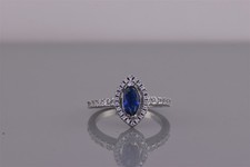 Sterling Silver Blue Marquise Cubic Zirconia Halo Accented Band Ring 925 Sz: 6
