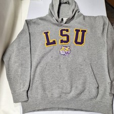 Adult LSU Tigers Pullover Hoodie by e5, L, Stitched Appliqued, Gray