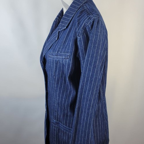 Blazer vintage Lizwear Liz Claiborne denim a righe lungo multi bottoni davanti taglia 6 - Foto 6 di 12