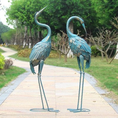 35-40 Inch Standing Garden Crane Statues for Outdoor Set of 2 Metal Cyan 2 