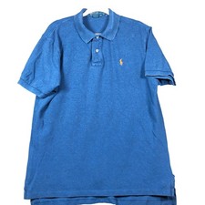 Ralph Lauren Mens Shirt Blue Polo Short Sleeve 100 Cotton 2 Button XL