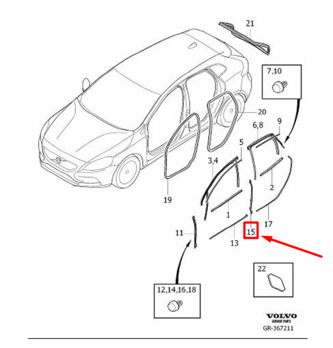 Volvo V40 Schrägheck Tür vorne rechts B-Säule Dichtung 32430670 NEU OEM - Bild 7 von 7