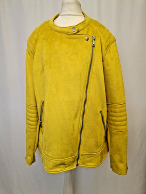 Next mustard yellow suedette biker jacket UK22 Full Zip Diagonal Zipper E5306