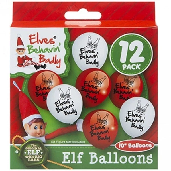 PMS ELVES BEHAVIN' BADLY PRINTED BALLOONS PACK OF 12 – CHRISTMAS PARTY DECORATIONS
