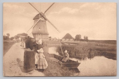 Postcard Volendam Netherlands Windmill Canal Rural Scene Den Boer Molenzicht