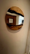Live edge Sycamore wall mirror, 50cm diameter handmade in the UK.