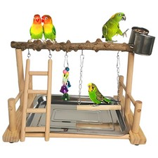 Parrot Playground Bird Playstand Wood Exercise Play Perch Exercise Gym with F...