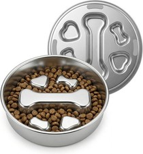 Stainless Steel Slow Feeder Dog Bowl Non-Slip 2 Cup Puzzle Dish
