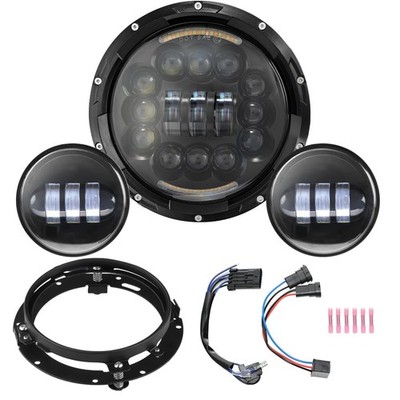 7''LED Headlight + 4.5'' LED Passing Lamps & Bracket Mounting for Harley Davidson