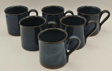 Set 6 Vintage 1993 Jugtown Pottery Blue Stoneware Coffee Mug Cups READ