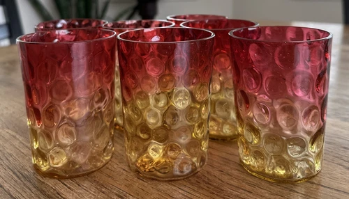 c1880-1910 Gorgeous AMBERINA art glass 3 3/4" WATER TUMBLER - Set Of 7