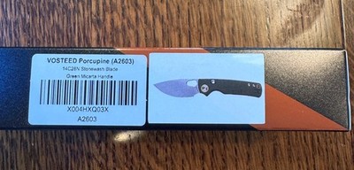 Vosteed Porcupine Folding Knife Green Micarta Handle 14C28N Stonewash Blade