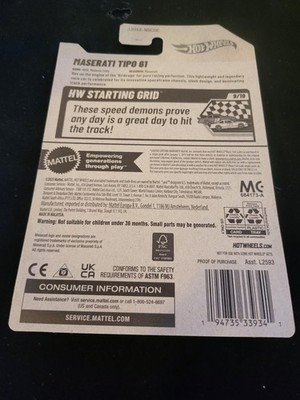 2026 HOT WHEELS #123 HW Starting Grid 9/10 MASERATI TIPO 61 White