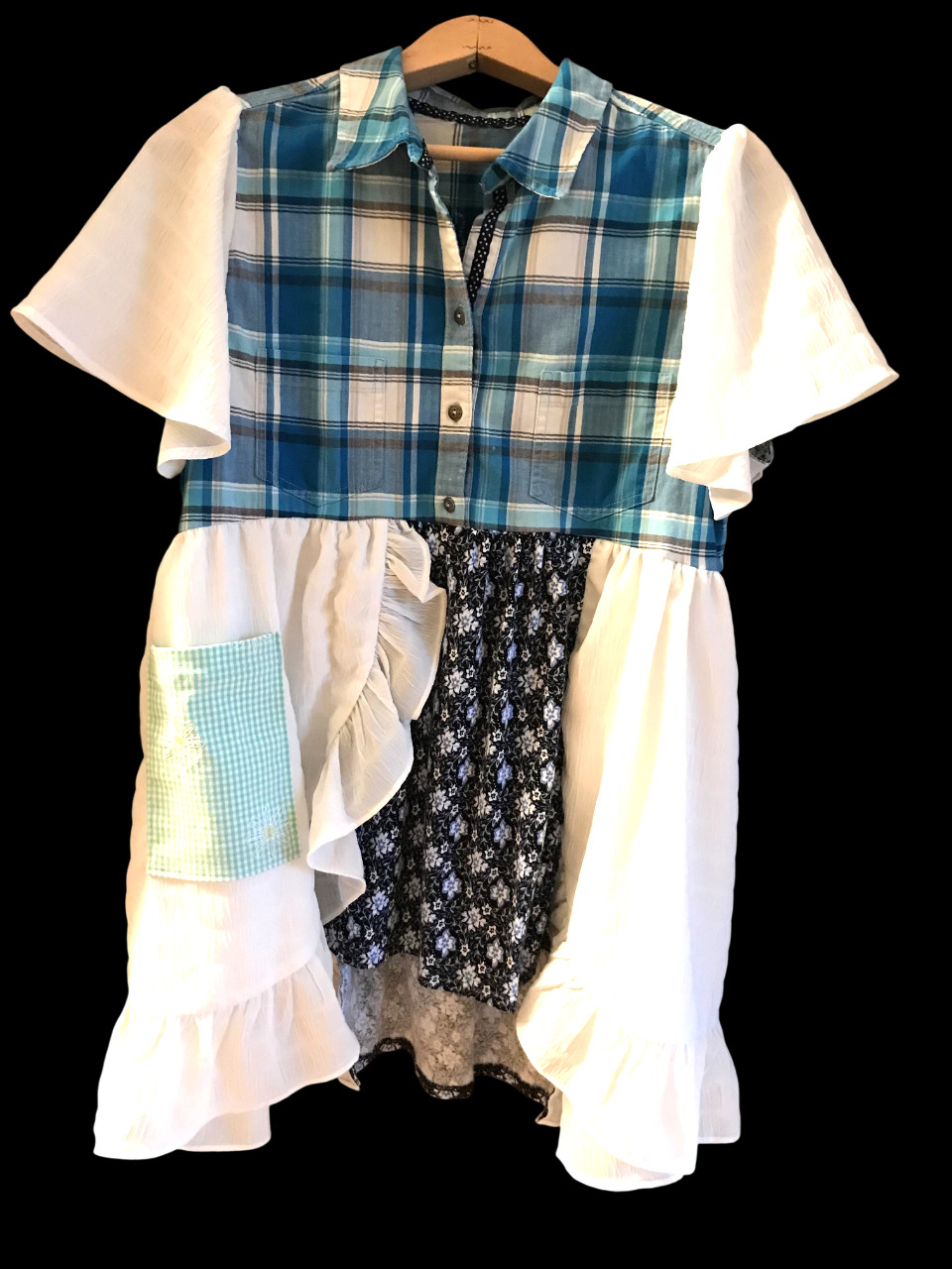 Upcycled Boho Patchwork Tunic, Ruffled Hippie Blo… - image 9