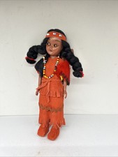 VTG 1970s Native American doll baby Papoose plastic suede dress sleepy Eye AsIs