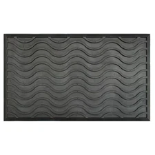 Waves Texture Black 18 in. x 30 in. Rubber Non-Slip Indoor Outdoor Door Mat