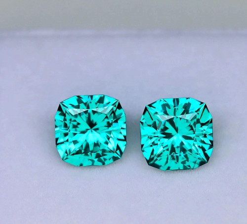 14 Ct Pair Certified Natural Blue Green Paraiba Tourmaline Cushion LooseGemstone - Picture 3 of 4