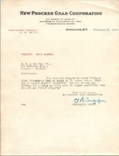 1920 New Process Gear Corporation Letter Syracuse NY Industrial Ephemera
